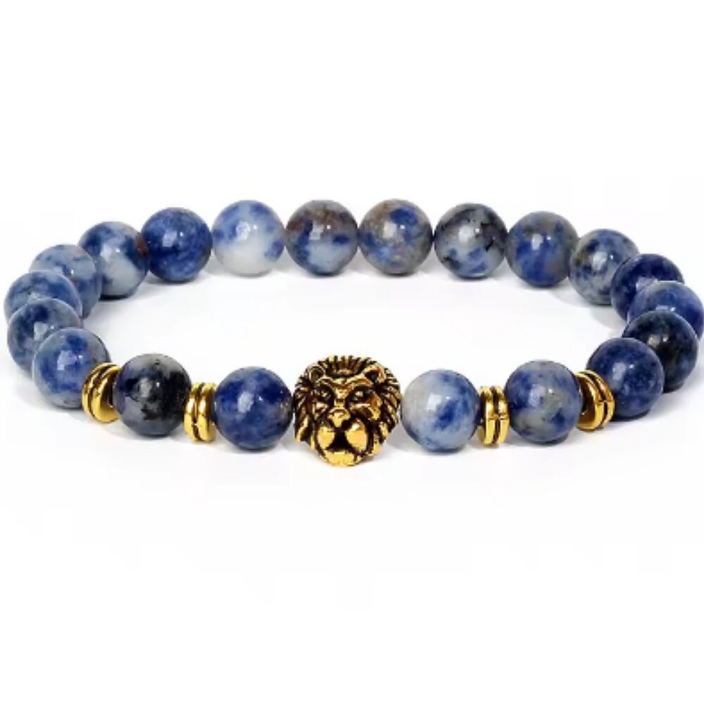 Lion Bracelet,Gemstone Lion Bracelet,8mm Beads,Golden Lion